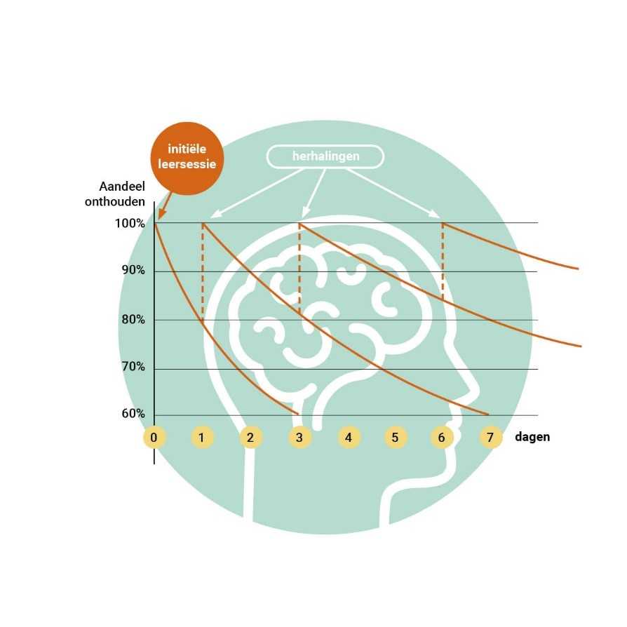 Brein waar herhalingsprincipe wordt toegelicht, de vergeetcurve van Ebbinghous is zichtbaar?